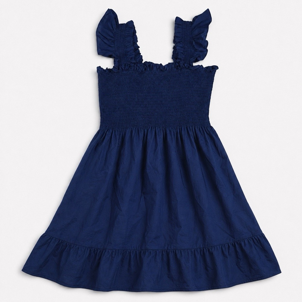 Hill House Elizabeth Nap Dress Navy Smocked Mini 100% Cotton Pockets XS